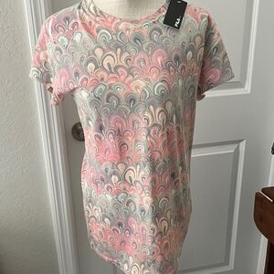 Fila Women's Short Sleeve Tee with Marbleized Pastel Pattern SZ L RARE